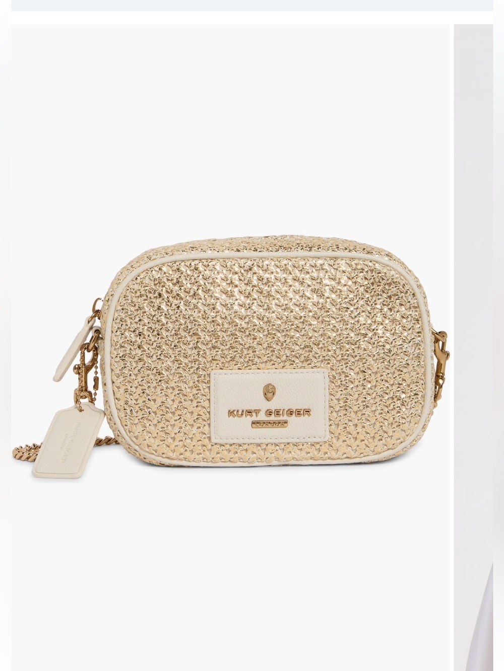 Kurt Geiger Gold Metallic Woven Crossbody with Cream Trim